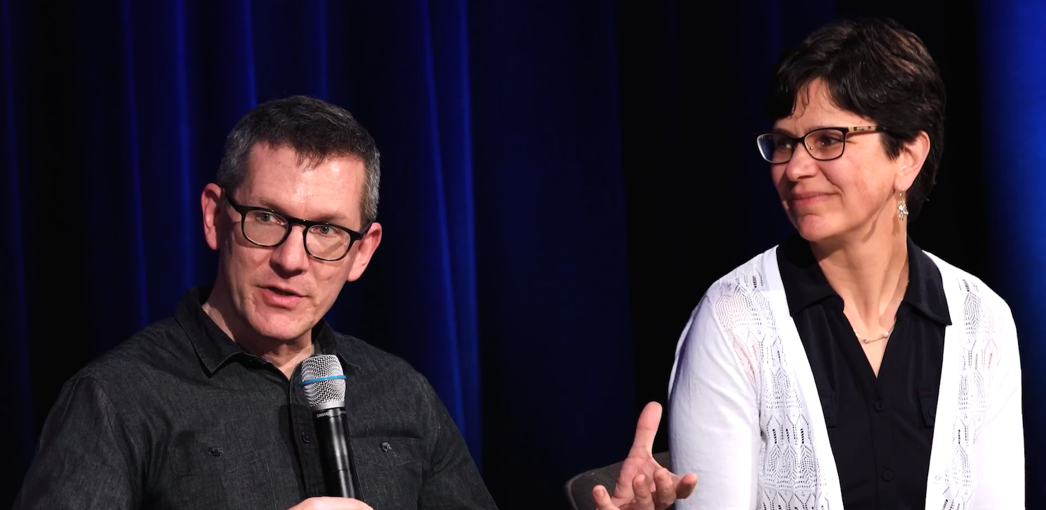(Culture Care Summit 2018 | Creation and New Creation) Left: Andy Crouch, author and Fuller trustee, lectures on the intersection of culture care and the Shema, reflecting on the biblical vision of the complex interconnected reality of personhood, family, and culture. Right: Catherine Hirshfield Crouch, professor of physics at Swarthmore College, who spoke on higher education and science.